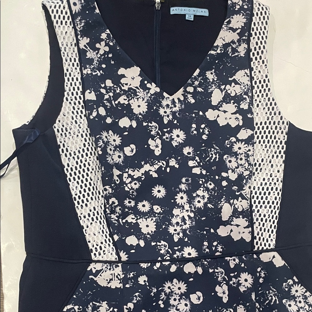 ANTONIO MELANI Navy Floral Dress with Mesh Panels - Picture 1 of 6